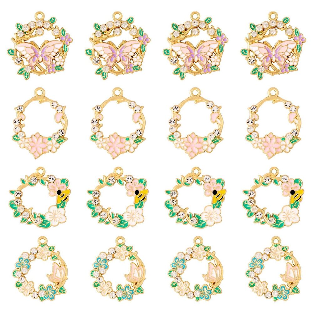 6704 16Pcs Alloy Enamel Flower Charms Gold Plated Floral Charms Spring
